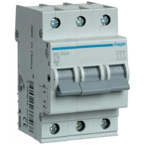 Автоматический выключатель 10 A, 3п, C, 6kA, MC310A Hager 