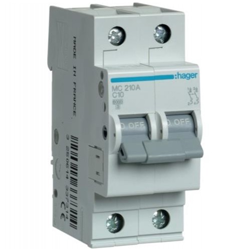 Автоматический выключатель 10 А, 2п, C, 6kA, MC210A Hager